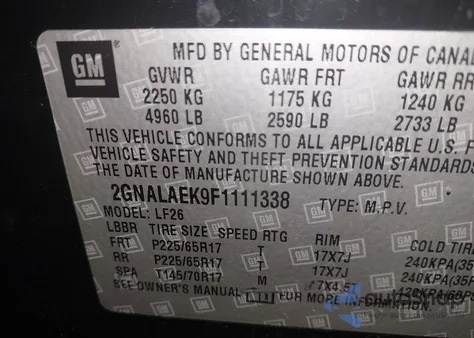 2015 Chevrolet Equinox Ls from USA, damaged, VIN 2GNALAEK9F1111338